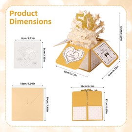 50th Anniversary Pop-Up Card Set, Star Fireworks Design Golden Jubilee Anniversary Greeting Cards with Envelope and Small Card for Couples Parents