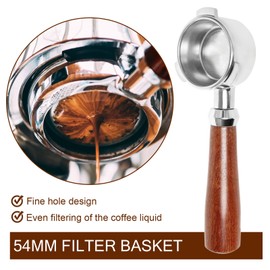 Bottomless Portafilter 54 mm Compatible with Breville 870/875/878/880 Sage Barista Espress Machine, Stainless Steel Filter Holder Including Strainer, Splicing Handle Made of Walnut Wood and Stainless