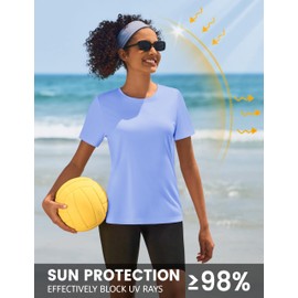 TACVASEN Womens Short Sleeve Shirts Athletic Workout Tops UPF 50+ Rash Guard Running Crew Neck Summer T-Shirts, Light Blue, XL