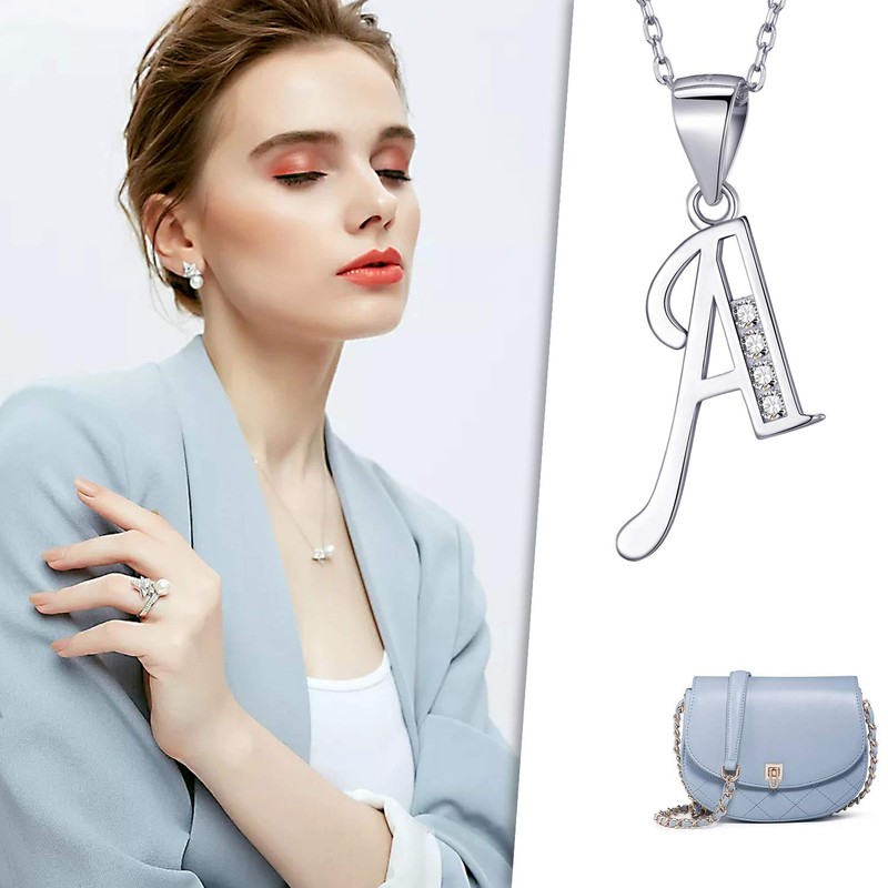 MASADA 925 Silver Letter Necklace - Initial Pendant with Cubic