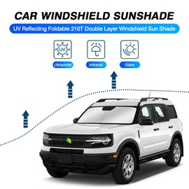 KUST - Parasol de parabrisas de ajuste personalizado para Ford Bronco 2021-2024 2025, accesorios deportivos, protector de visera para ventana, bloqueos los rayos UV para mantener tu coche fresco