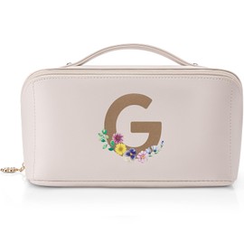 Vlando Bridesmaid Gift,Initial Makeup Bags for Women,Cosmetic Storage Bag with Zipper for Travel Essentials Weeding Gifts Anniversary for Wife(Letter G)