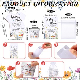 Hushee 151 Pcs Wildflower Baby in Bloom Baby Shower Decorations, Include 1 Greenery Sign 50 Wildflower Seed Packet 50 Mini Grow Flower Pots with 50 Bags Babys in Bloom Favors for Gender Reveal Gift