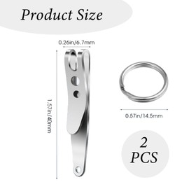 Pack of 2 Belt Clip, Key Holder with Key Fob, Clip, Key Holder, Key Holder, Belt, Stainless Steel Pocket Clip, Multi-Purpose Keyring, for Keys, Torches, Daily Use, silver