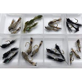 BestCity Fly Fishing Hares Ear NYMPHS with FREE FLY BOX Sizes 10-14 for Trout pack of 24#328