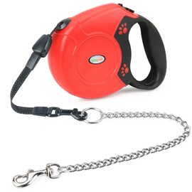 Idepet Heavy Duty Retractable Dog Leash for Small and Medium Dogs, Anti-Chewing Steel Chain Design,360 DegreeTangle-Free,Break and Lock System,26ft Leash Dog Walking (Red, Round Rope)