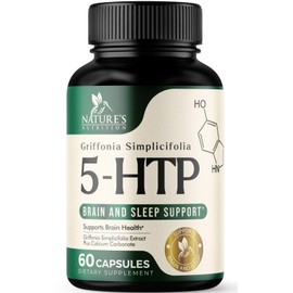 5 HTP Supplement Capsules 200 mg 5HTP Plus Calcium for Brain & Calm Support - Extra Strength Premium Griffonia Simplicifolia 5-HTP Formula - 5 Hydroxytryptophan - Gluten Free 60 Vegetarian Capsules