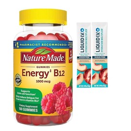 Nature Made B12 Gummies Extra Strength 3000 MCG PER 2 Gummies (160 CT) + Bonus 2 Sugar-Free White Peach Hydration Sticks