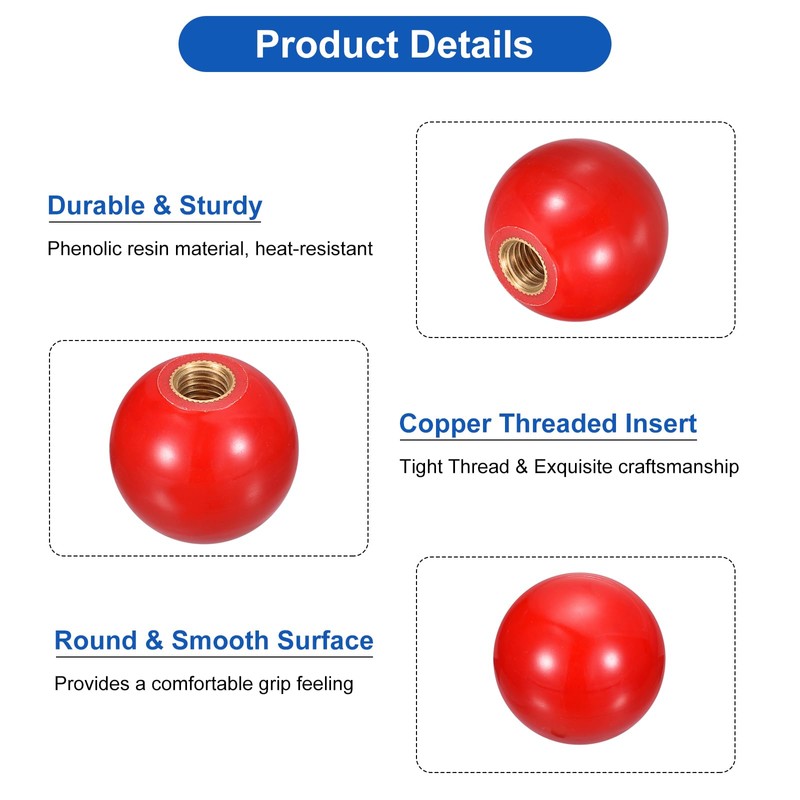 QUARKZMAN Pack of 5 Threaded Ball Knobs, M6 Female Thread