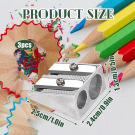 3PCS Metal Pencil Sharpeners Aluminium Pencil Sharpener with 2 Holes Metal Sharpener Pencil Sharpeners for School Lip Liner Sharpener for Home Office Stationery HB Pencil Sharpener for Kids