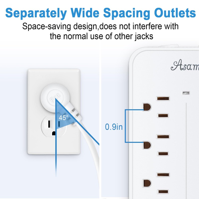 20FT Surge Protector Power Strip Extension Cord with USB C,