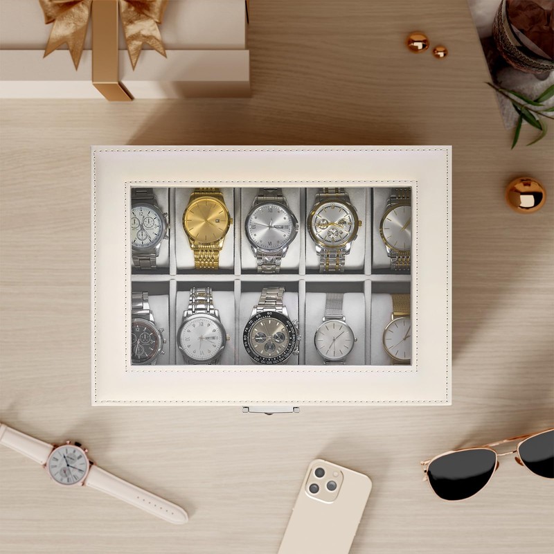 BEWISHOME Watch Case, 20-Slot Watch Box for Men, 2-Layer Watch