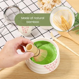 7Pcs Matcha Whisk Set Includes Ceramic Matcha Bowl Japanese Matcha Tea Set Whisk Tea Scoop for Making Usucha Koicha and Matcha Latte (Flower)