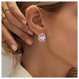Inilbran Boho Amethyst Earrings Gold Rhinestone Crescent Moon Earrings Vintage Crystal Amethyst Star Earrings Sparkling CZ Crystal Moon Earrings Jewellery for Women and Girls