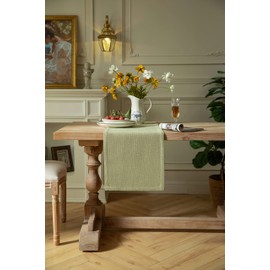 ZeeMart Burlap Style Farmhouse Table Runners 72 Inches Long, Sage Green Rustic Woven Dining Table Runner for Everyday Use, 14x72 Inches, Light Sage Green