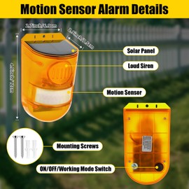 Qualirey 4 Pack Solar Sound and Light Sensor Motion Alarm Outdoor Solar Motion Detector Siren Animal Deterrent Strobe Warning Red Light Loud Noisemaker for Home Garden Yard Security