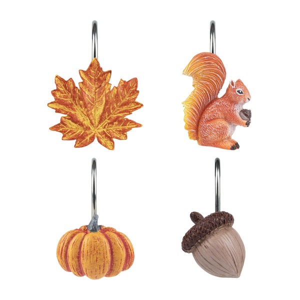 Sunlit Fall Autumn Decorative Shower Curtain Hooks, Pumpkin Maple Leaf