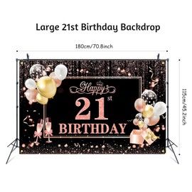Qpout Happy 21st Birthday Banner, Extra Large 21st Birthday Backdrop, Legal Adult 21st Birthday Backdrop Banner for Girls/Her, 21st Birthday Party Decorations Supplies,70.8 x 45.2 in