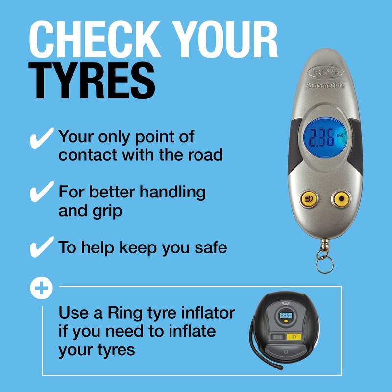 Ring RTG4 Digital Tyre Pressure Keyring Gauge with LED Torch