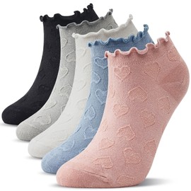 Jeasona Women's Ruffle Love Heart Ankle Socks Valentines Day Gifts for Her Galentines Day Gifts for Women Teenage Girl