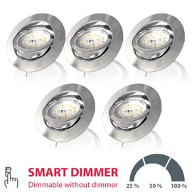 B.K.Licht - Set of 5 LED Recessed Spotlights, 230 V, Dimmable in Steps, Swivelling, Hole Diameter 68 mm, LED Spotlight, Flat, Ceiling Spots, LED Spotlights, Recessed Spotlights, Recessed Spotlights,