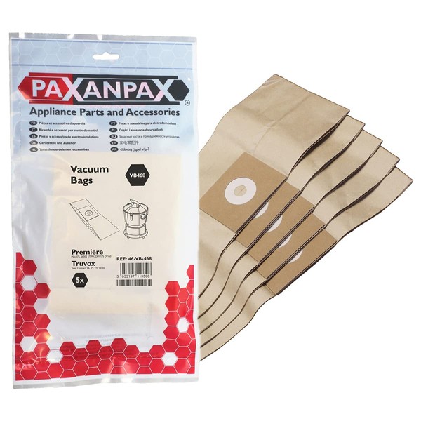 Paxanpax VB468 Compatible Paper Bags Premiere Mini 175, DVU140 Truvox Valet Contract V6, V9, V10 Series Pack of 5, 0 Decibeles