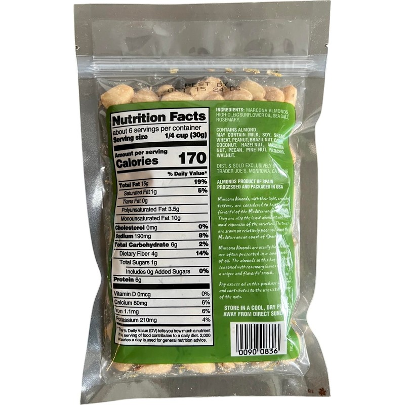 Trader Joe's Roasted & Salted Rosemary Marcona Almonds, 6 oz