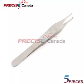 PRECISE CANADA Set Of 5 Adson Tissue Forceps 1x2 Teeth Surgical Dental Instruments
