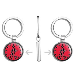 HJ Media RED Round 1776 Minuteman 13 Stars (Minutemen Border Patriot) Metal Round Metal Key Chain Keychain Ring
