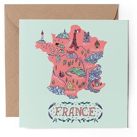 1 x Greeting Card - France French Travel Map Landmarks - Blank Birthday Celebration Anniversary #58718