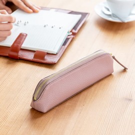 Corale Women's Leather Pencil Case, Genuine Leather, Italian Leather, Triangle, Pencil Case, Simple, Zipper, Adult, Stylish, canary green, casual