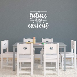 Vinyl Wall Art Decal - The Future Belongs to The Curious - 19" x 22" - Trendy Positive Motivational Quote Sticker for Home Bedroom Playroom Office Work School Classroom Decor (White)