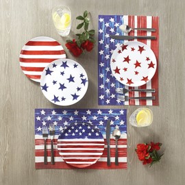 Set of 4 Independant Day Blue Red Place Mats The Festive Atmosphere Decorated with Flax Place Mats Washable Place Mats (Blue, One Size)