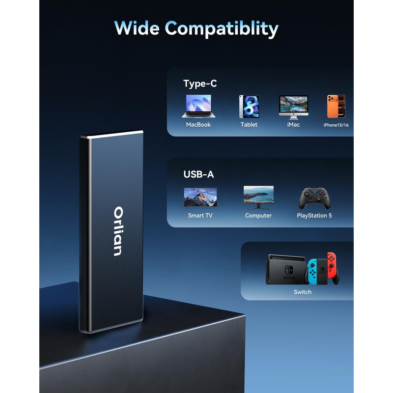 Orlian 500GB External Portable SSD Solid State Drive USB 3.1