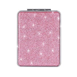 Mpowtech Pink Compact Mirror for Women,Small Pocket Mirror,Purse Mirror with Glitter,Portable Travel Makeup Mini Mirror,Folding Handheld 2-Sided 1x/2x Magnifying Compact Mirror for Gift