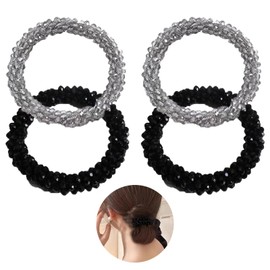 4 sparkling crystal elastic women's silver hair accessories, handmade rhinestone ponytail clip, suitable for women's daily fashionable dressing, hair bead rope