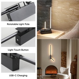 Coinmit 6000mAh Battery Operated Wall Sconces with Remote Control, Black Wireless Dimmable Black Wall Lights Set of 2, Rechargeable LED Wall Lamp for Living Room Bedroom Hallway, 27.6Inch, 2 PCS