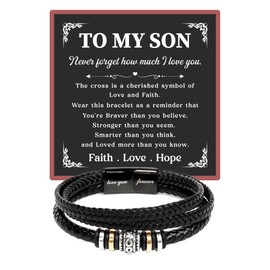To My Son Bracelet, Graduation Gift For Son, Multi-layer Braided Leather Bracelet, Inspirational Gift For Birthday, Wristlet For Him (Luxury Box w/LED)