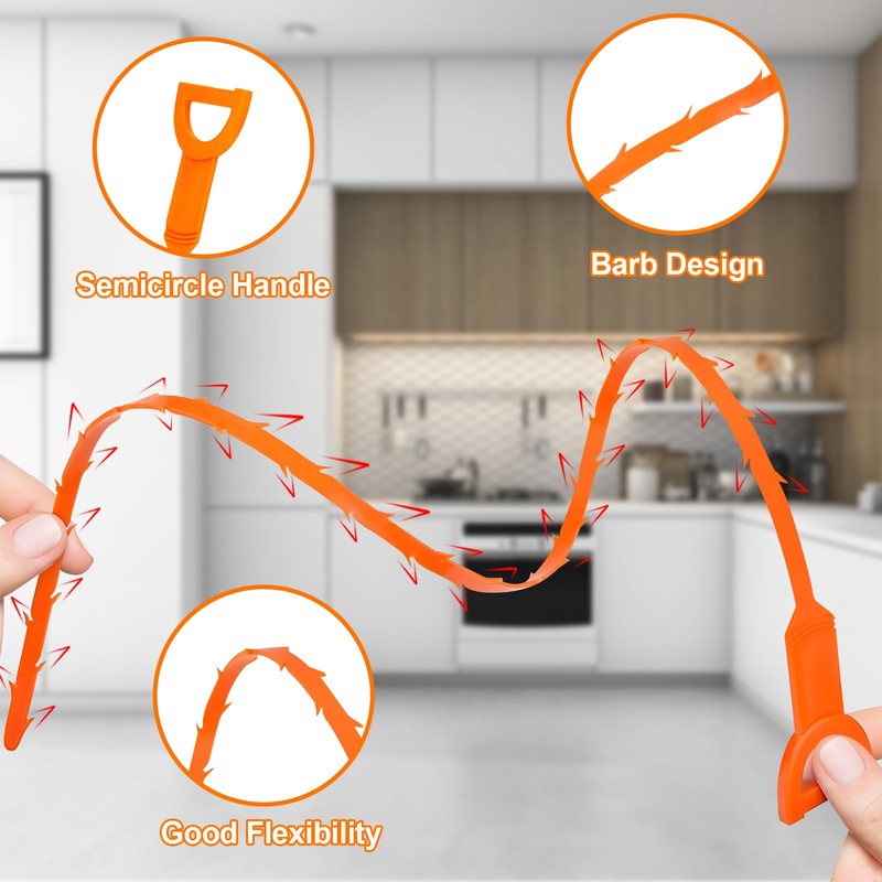 Drain Clog Remover, 25inch Drain Snake Hair Remover(3pcs), Hair Catcher