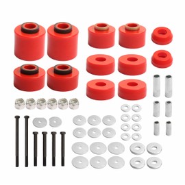 Polyurethane Body Mount Bushing Kit for 1980-1998 F-150/F-250/F-350 (2WD/4WD) - Includes Steel Sleeves & Hardware (Red) 4.4123R