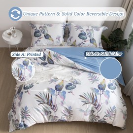 MILDLY 100% Long-Staple Cotton Duvet Cover Set Palm Leaf Pattern Printed Comforter Cover 3pcs, Ultra Soft & Breathable Bedding Set