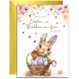 Sister & Brother-In-Law Easter Card - Bunny with Easter Eggs Design - A5 Size with Gold Envelope