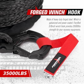 FIERYRED 3/8inch 92FT 23809 LBS Synthetic Winch Rope Cable Kit with Forged Hook and Strap, Winch Line Replacement for 12000-16000LBS Winch 4WD Off-Road Vehicle Jeep Truck SUV