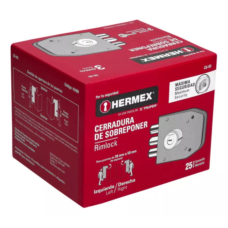 Hermex Cerradura De Sobreponer, 3 Barras Hermex 43488 Color Gris