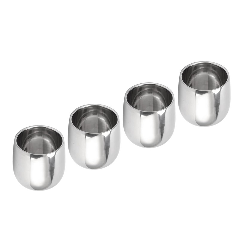 Set of 4 Coffee Cups, Stainless Steel, Double-Walled Insulation, Prevent