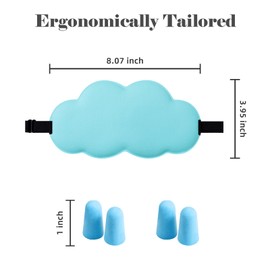 Yonchic Soft Cloud Shaped 3D Sleep Mask with 4 Earplugs, Lightweight Light-Blocking Eye Mask for Side Sleepers Travel Meditation, Adjustable Elastic Strap Sleeping Mask (Blue)