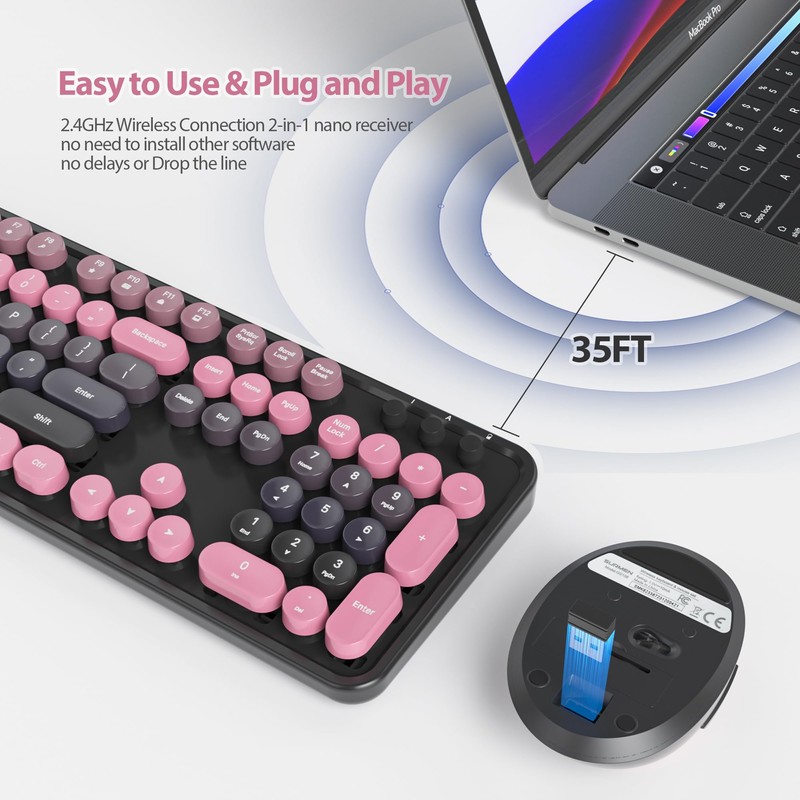 iRoboosta Pink Wireless Keyboard and Mouse Combo, 2.4GHz Creamy Keyboard