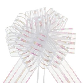 MECCANIXITY 5pcs 6 Inch Organza Large Pull Bow Gift Wrapping Bows Ribbon Chiffon Yarn White for Wedding Baskets Presents Christmas Valentine's Day