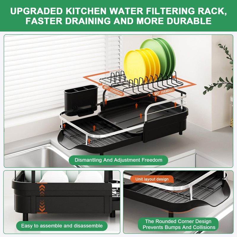Dish Drying Rack for Kitchen Counter,Expandable 15-22.4 in,Dish Drainer