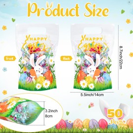 Fuutreo 50 Pcs Easter Zip Lock Bags Clear Happy Easter Sealing Pouches with Handles Resealable Bunny Plastic Bags for Egg Hunt Holiday Party Candy Gift Wrap Supplies Decoration(Easter)